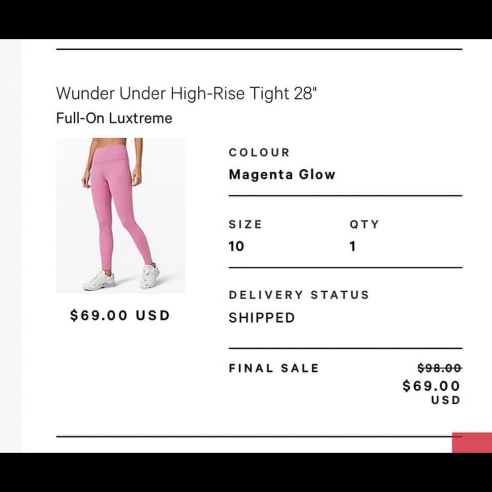 Lululemon size 10 Winder Unders. Only worn once. Hung to dry.